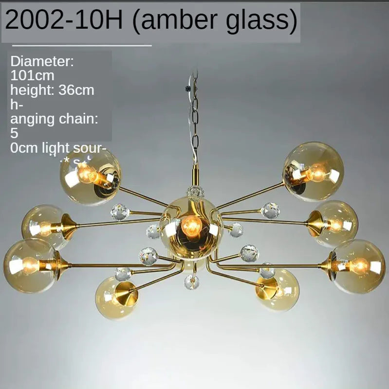 DecorBites™ Gold Glass Ball Chandelier LED Lighting for Living Room, Kitchen, Bedroom
