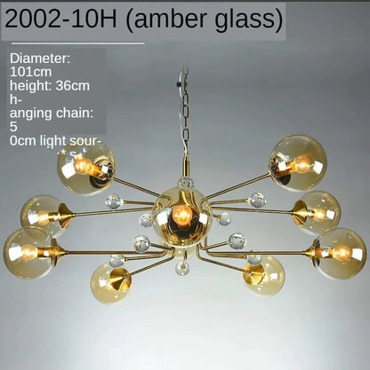 DecorBites™ Gold Glass Ball Chandelier LED Lighting for Living Room, Kitchen, Bedroom