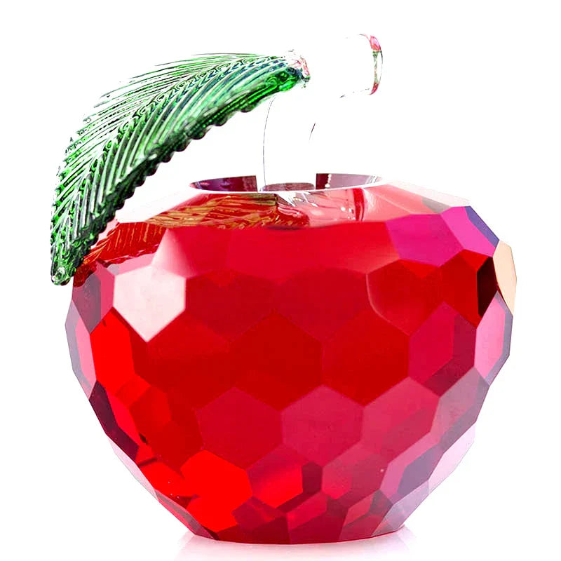 Adornos DecorBites™: Figura de pisapapeles de cristal amarillo con forma de manzana 3D - Decoración para escritorio de oficina