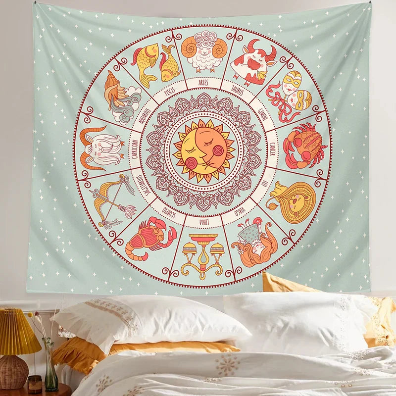 Decobites Zodiac Constellation Sun Moon Tarot Tapestry Wall Hanging