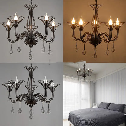 ثريا DecorBites™‎ من الحديد المطاوع باللون الأسود بإطار شمعة LED للردهة وغرفة المعيشة وغرفة الطعام