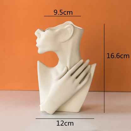 ديكوربايتس™ مزهرية خزفية تجريدية نصف وجه، زخرفة بورتريه، حرفة يدوية فنية