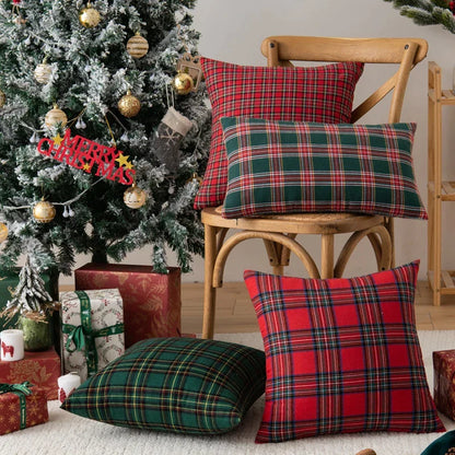 DecorBites™ Christmas Plaid Decorative Pillow Covers for Farmhouse Holiday Decor