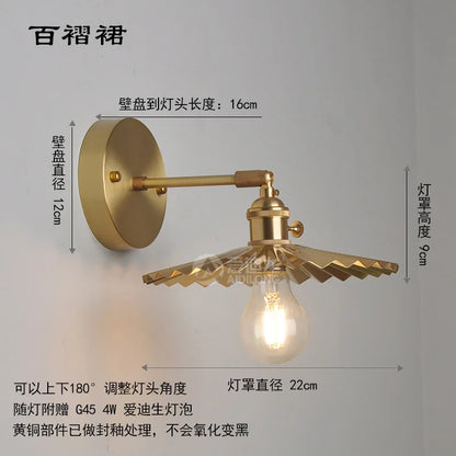 DecorBites™ Japanese Copper Glass Wall Lights Modern LED Sconce for Bedroom Stair Mirror