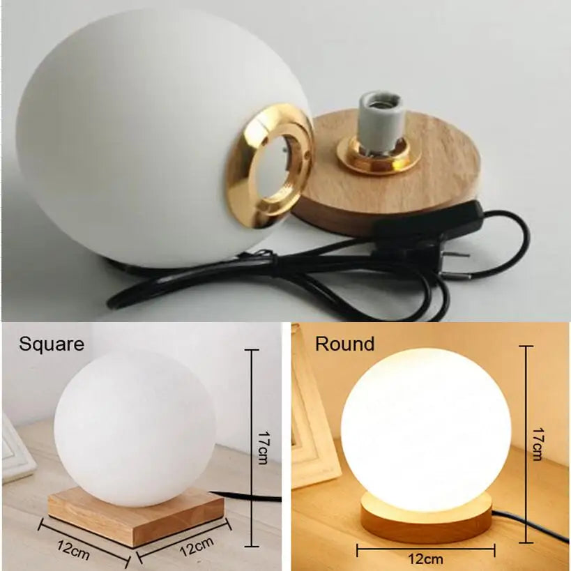 Lámpara de mesa LED con bola de cristal DecorBites™ y luz nocturna redonda de madera para escritorio