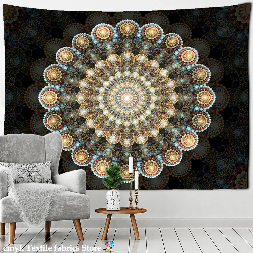 Decobites Mandala Pattern Tapestry Wall Hanging for Dark Hippie Aesthetics Room