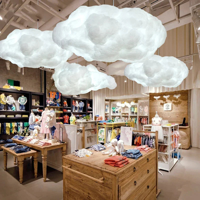 DecorBites™ Cloud Pendant Lamp: Creative White Cotton LED Hanging Light for Kids and Coffee Room