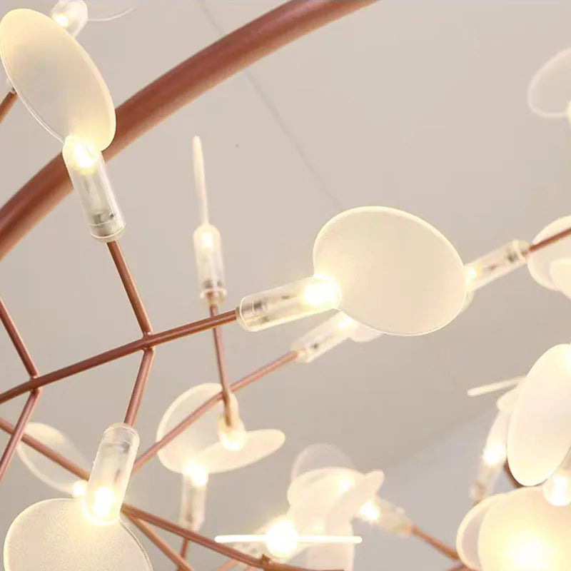 DecorBites™ Heracleum Chandeliers: Modern Black/Rose Gold Round Firefly Lamp Branch Design