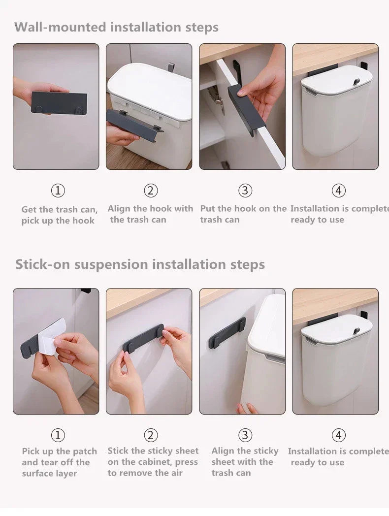 DecorBites™ Kitchen Wall-Mounted Waste Bin with Lid - Cabinet Door Hanging Garbage Can