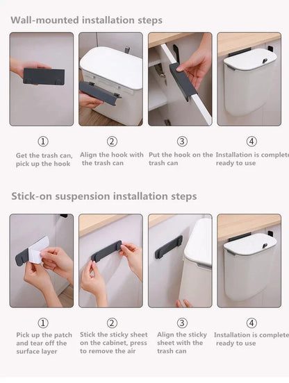 DecorBites™ Kitchen Wall-Mounted Waste Bin with Lid - Cabinet Door Hanging Garbage Can