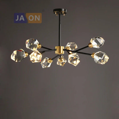 DecorBites™ Black Crystal Copper LED Chandelier for Dining Room - Art Deco Hanging Lamp