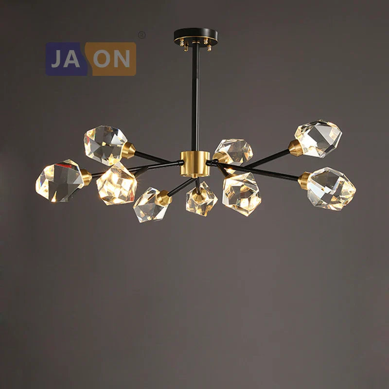 DecorBites™ Black Crystal Copper Chandelier LED Hanging Lamps for Dinning Room