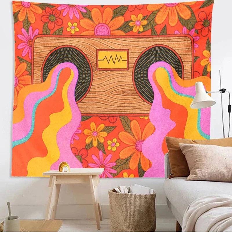 Decobites Sunshine Boho Tapestry - Colorful Psychedelic Wall Hanging, Bedroom & Living Room Decor