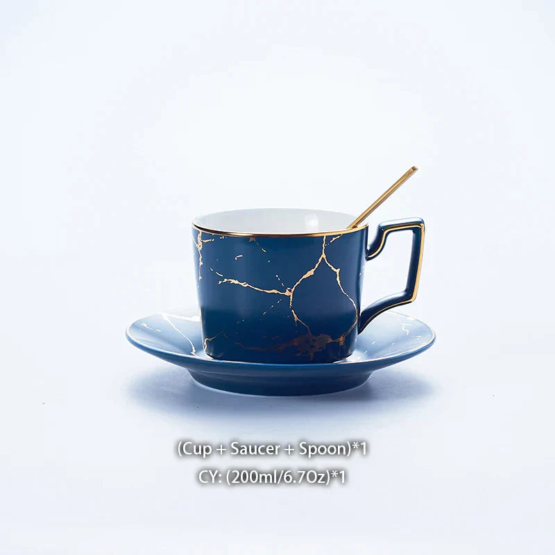 Juego de té DecorBites™ de cerámica de mármol de 200 ml con cuchara y platillo
