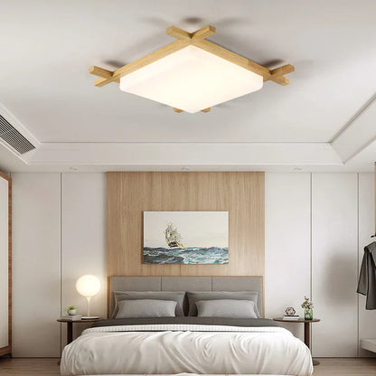 DecorBites™ Japanese Wood Ceiling Light Tatami Lamp Flush Mount Living Room Bedroom Square