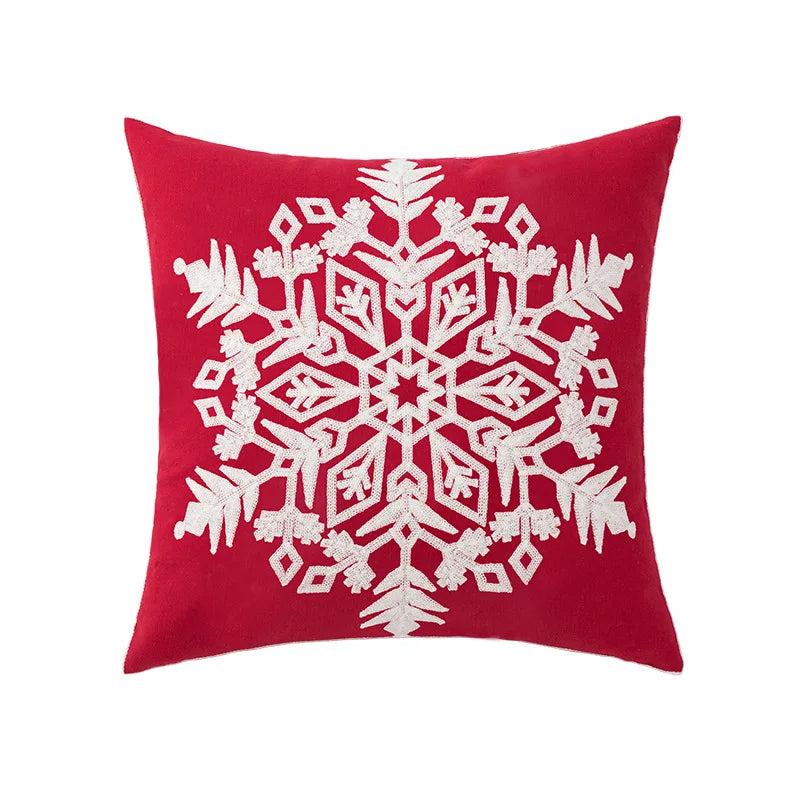 DecorBites™ Christmas Embroidered Cushion Cover 45x45cm - Red Green Santa Snowflake Deer Snowman