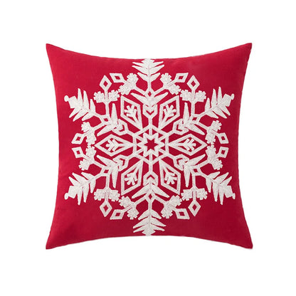 DecorBites™ Christmas Embroidered Cushion Cover 45x45cm - Red Green Santa Snowflake Deer Snowman
