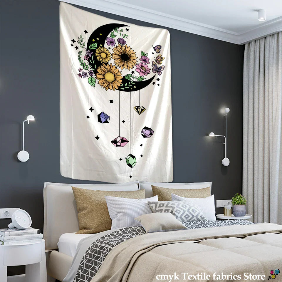 Decobites Moon Flower Tarot Tapestry Wall Hanging Bohemian Hippie Home Decor