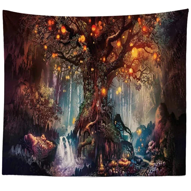 Decobites Psychedelic Trees Tapestry Wishing Lantern Trees Wall Hanging Wall Carpet Bed Sheet