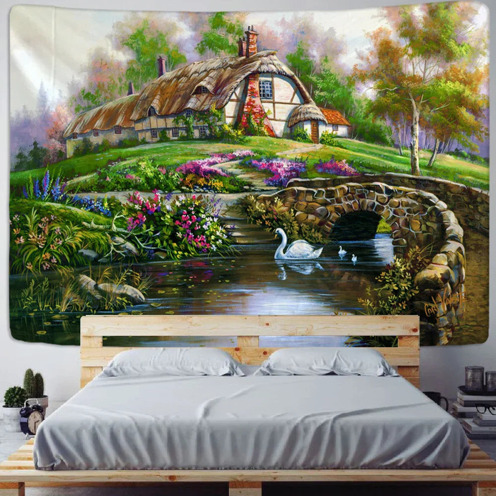 Fairy Tale Cottage Forest Tapestry - Decobites Bohemia Art Print Wall Hanging