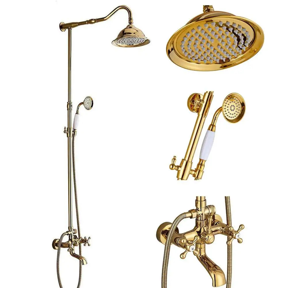 Juego de grifería para ducha DecorBites™ de latón antiguo con ducha de mano y cabezal de lluvia de 8".