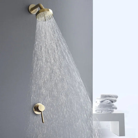 DecorBites™ Brushed Gold Round Rainfall Shower Faucet Set, Wall Mounted Shower Mixer