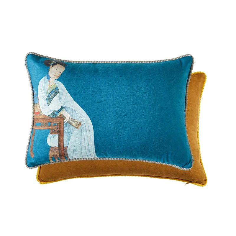 DecorBites™ Chinese Classical Women Print Cushion Cover with Tassels