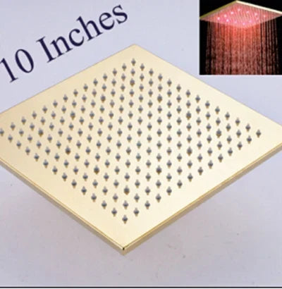 DecorBites™ Gold LED Square Rainfall Shower Head for Bathroom Faucet - Top Sprayer