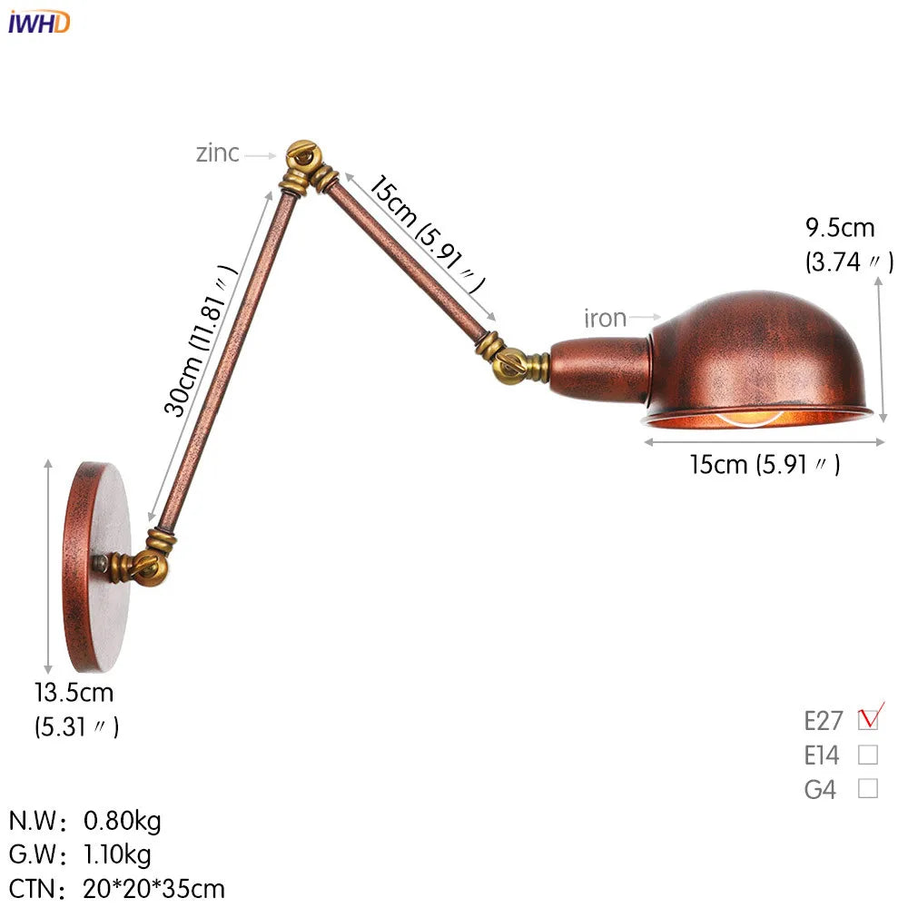 DecorBites™ Loft Antique Edison Wall Sconce Swing Arm Wall Light - 3 Heads Black