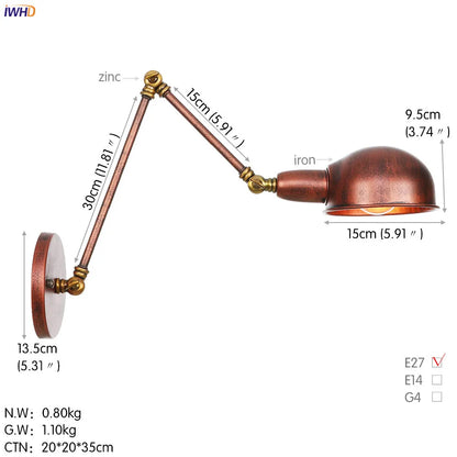 DecorBites™ Loft Antique Edison Wall Sconce Swing Arm Wall Light - 3 Heads Black