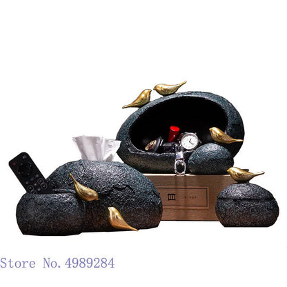 DecorBites™ Golden Bird Resin Tissue Box Ashtray Desktop Organizer Storage Box