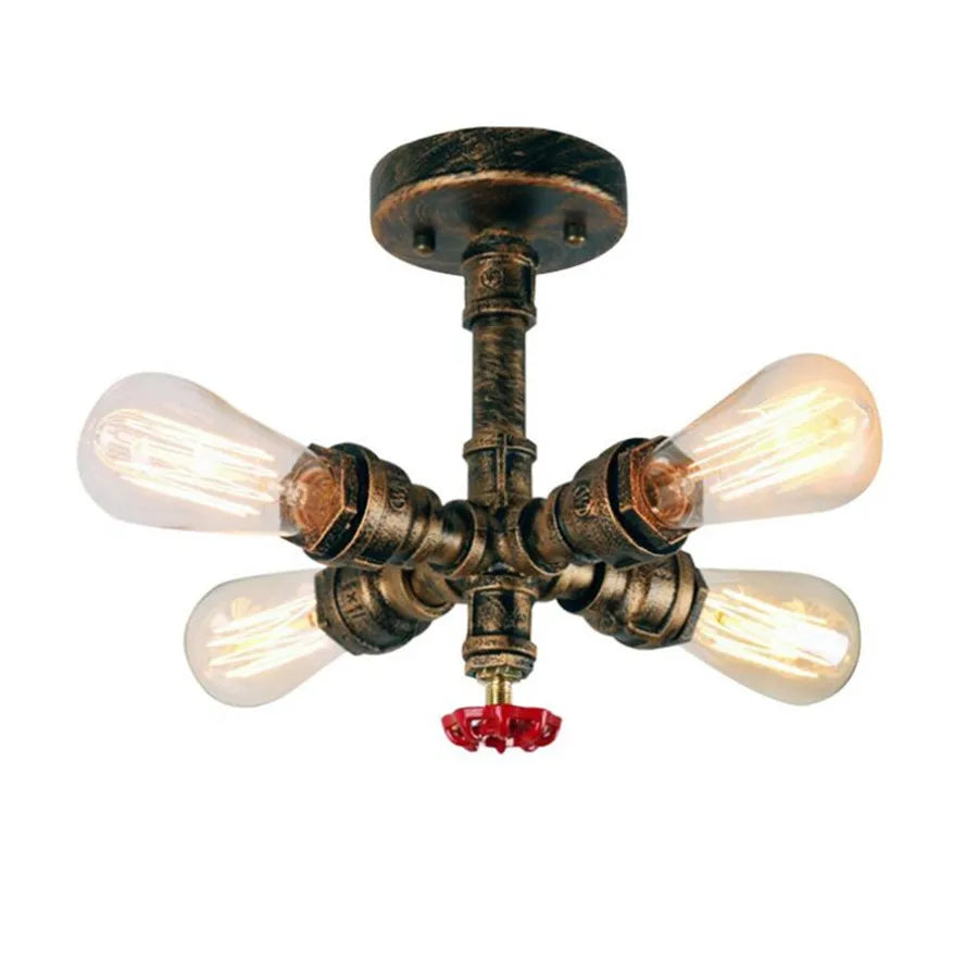 DecorBites™ Industrial Brass Ceiling Chandelier with Edison Bulbs