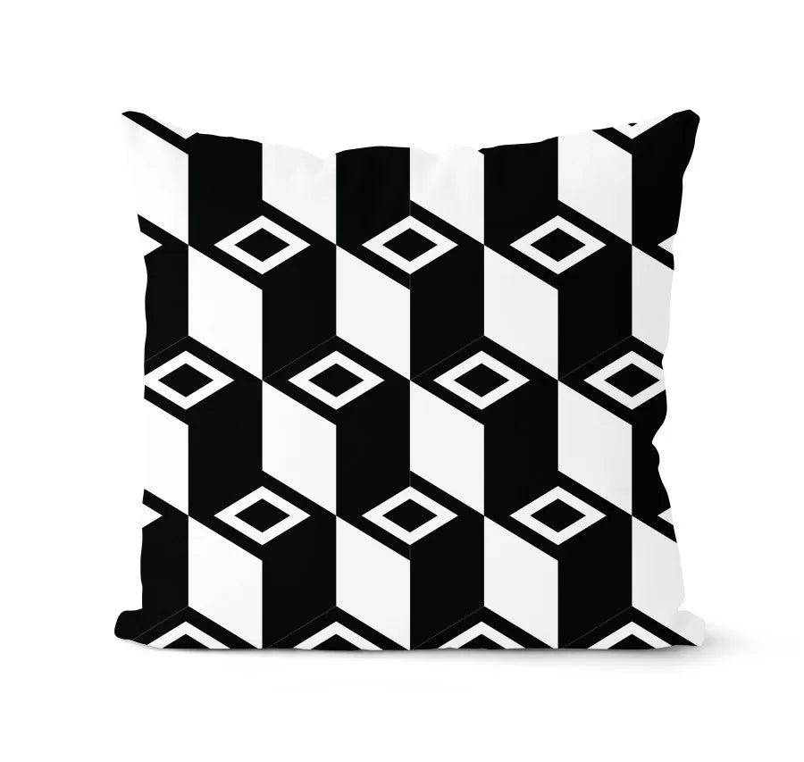 طقم أغطية وسائد هندسية باللونين الأبيض والأسود من DecorBites™ - وسادة لتزيين الأريكة المنزلية