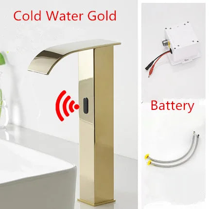 DecorBites™ Gold Sensor Waterfall Basin Faucet Automatic Touchless Hot Cold Mixer Bathroom