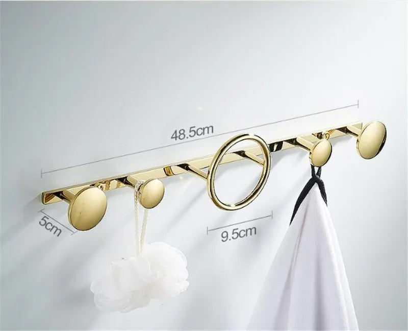 DecorBites™ Brass Towel Hook Set Bathroom Kitchen Hanger Gold Black Row Robe Hat Clothes