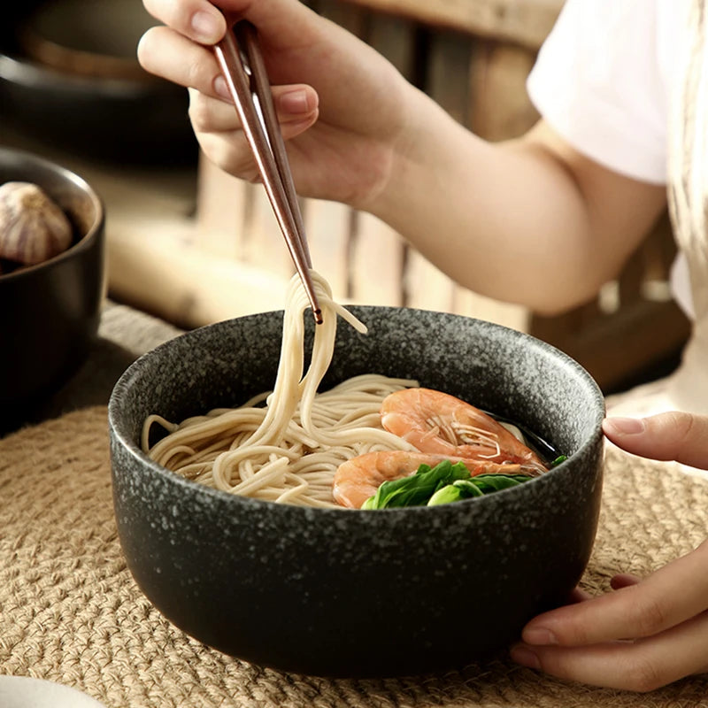 Japanese Style Ceramic Ramen Bowl Instant Noodle Bowl With Spoon Chopstick Kitchen Soup Dinnerware Set Fruit Salad Rice Bowls