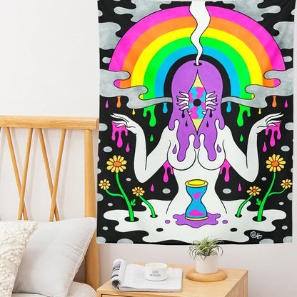 Decobites Psychedelic Floral Skull Tapestry Wall Hanging Rug for Bedroom and Living Room