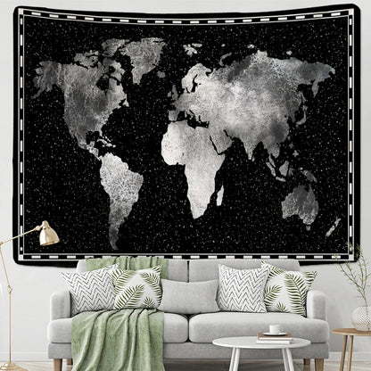 Decobites Geometric World Map Tapestry Wall Hanging: 3D Print Decor Yoga Mat Sleeping Pad