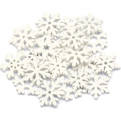 50Pcs 20/25/35mm White Wooden Slice Christmas Snowflake Scrapbooking For Christmas Embellishment Craft DIY Handicraft Decoration