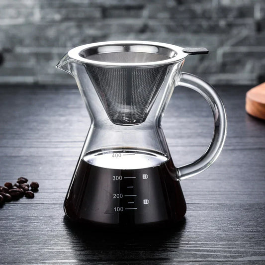 DecorBites™ Glass Coffee Pot with Stainless Steel Filter - 400ml Heat Resistant Coffeeware