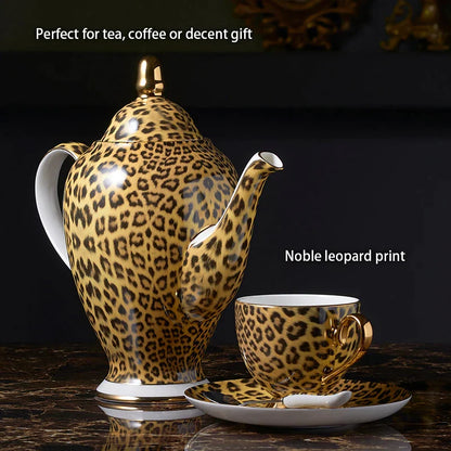 DecorBites™ Leopard Print Bone China Coffee Set Tea Pot Cup Luxury Porcelain Drinkware