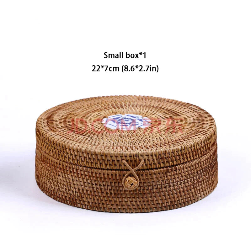 DecorBites™ Handwoven Rattan Storage Box with Lid - Kitchen Organizer & Decorative Basket