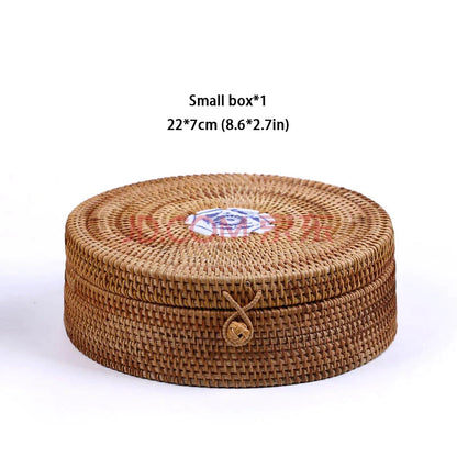 DecorBites™ Handwoven Rattan Storage Box with Lid - Kitchen Organizer & Decorative Basket