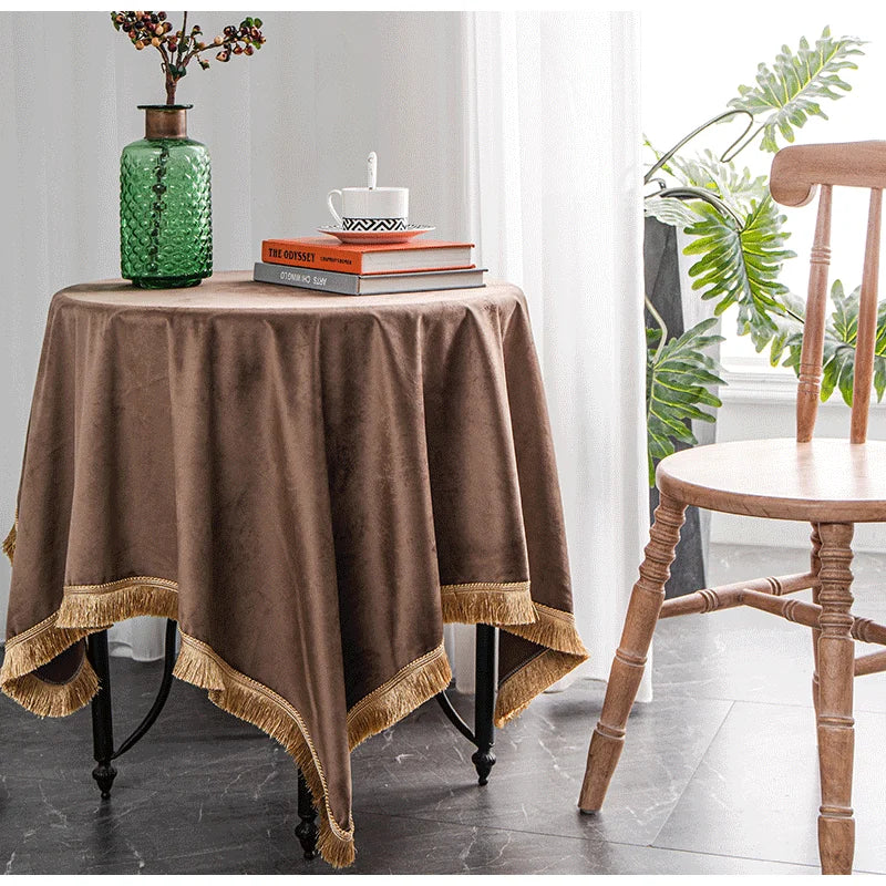 DecorBites™ Gold Velvet Wedding Table Cloth - Premium American Retro Decor