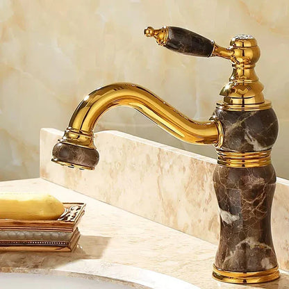 DecorBites™ Brass and Jade Bathroom Basin Sink Faucet Gold Mixer Tap