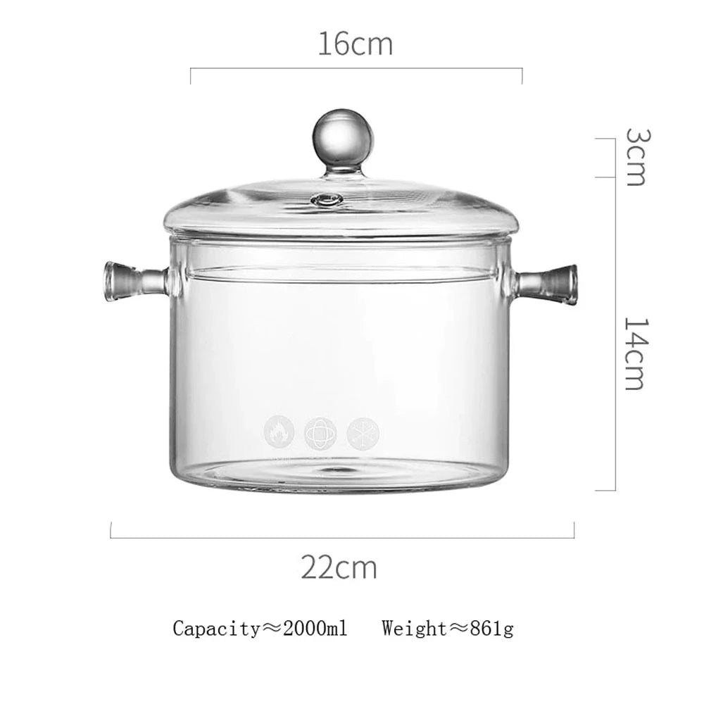 DecorBites™ Glass Cooking Pot - Heat-Resistant Stove Pot for Boiling Water, Cooking Noodles, and Making Soup