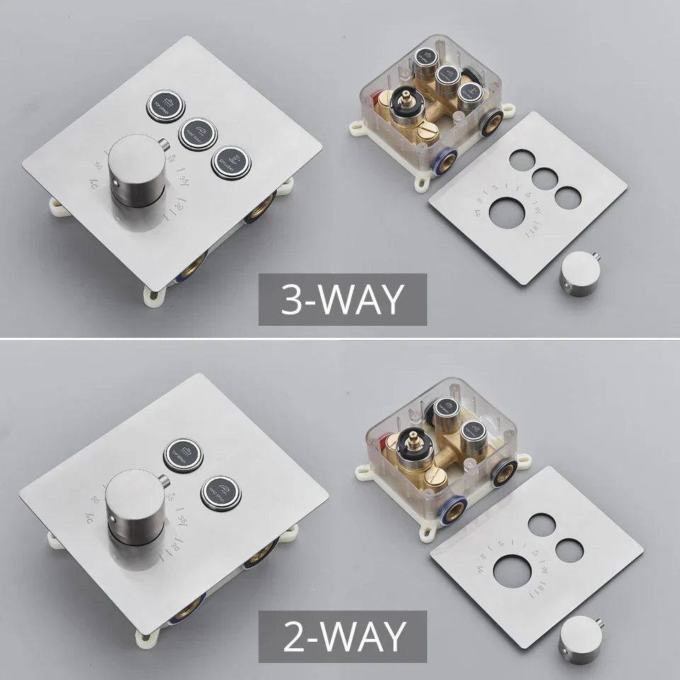 DecorBites™ Brushed Nickel Thermostatic Shower Faucet Set for Wall Mount Bathroom with Rainfall Shower Head