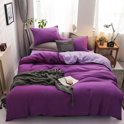 Decobites Luxe Solid Brown Purple Duvet Set with Sheet & Pillowcases