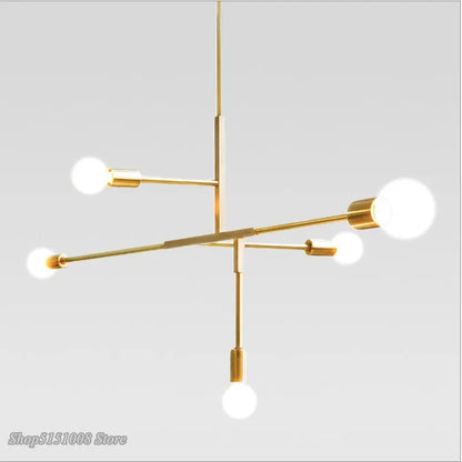 Lámpara colgante DecorBites™ estilo cruz de 5 luces en acabado dorado y negro para decoración moderna del hogar.