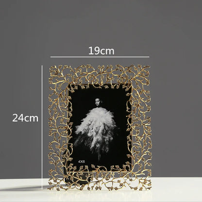 DecorBites™ Golden Leaves Metal Photo Frame: Modern Home Decor & Picture Display
